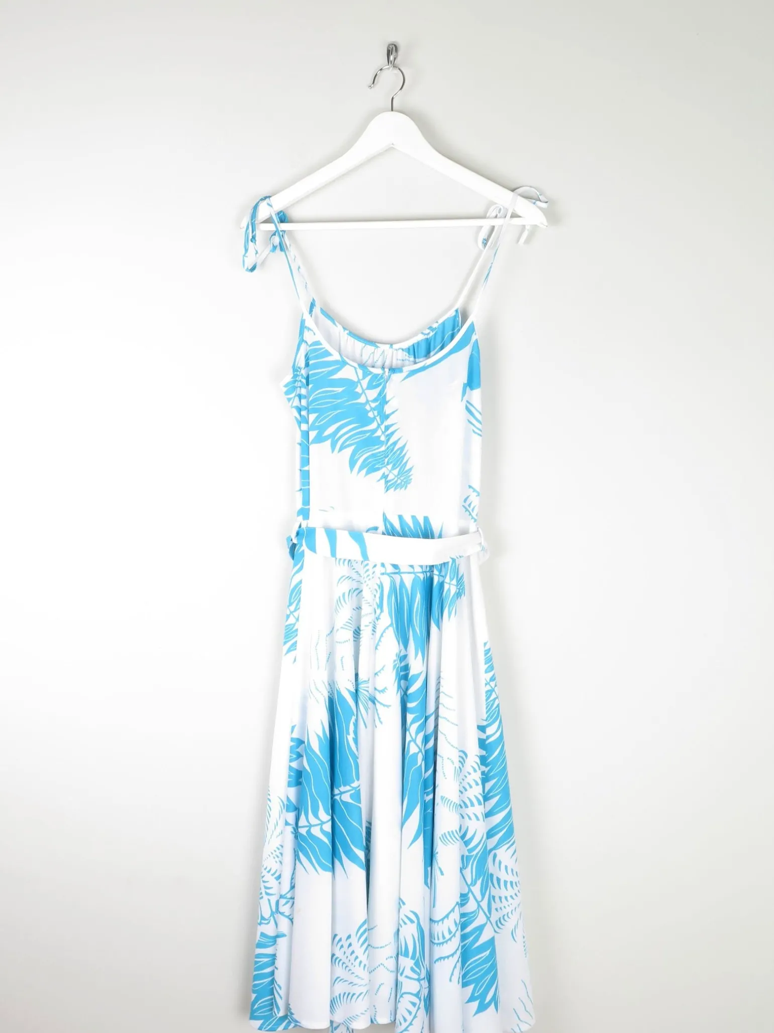 Vintage White & Turquoise 1970s Summer Dress S