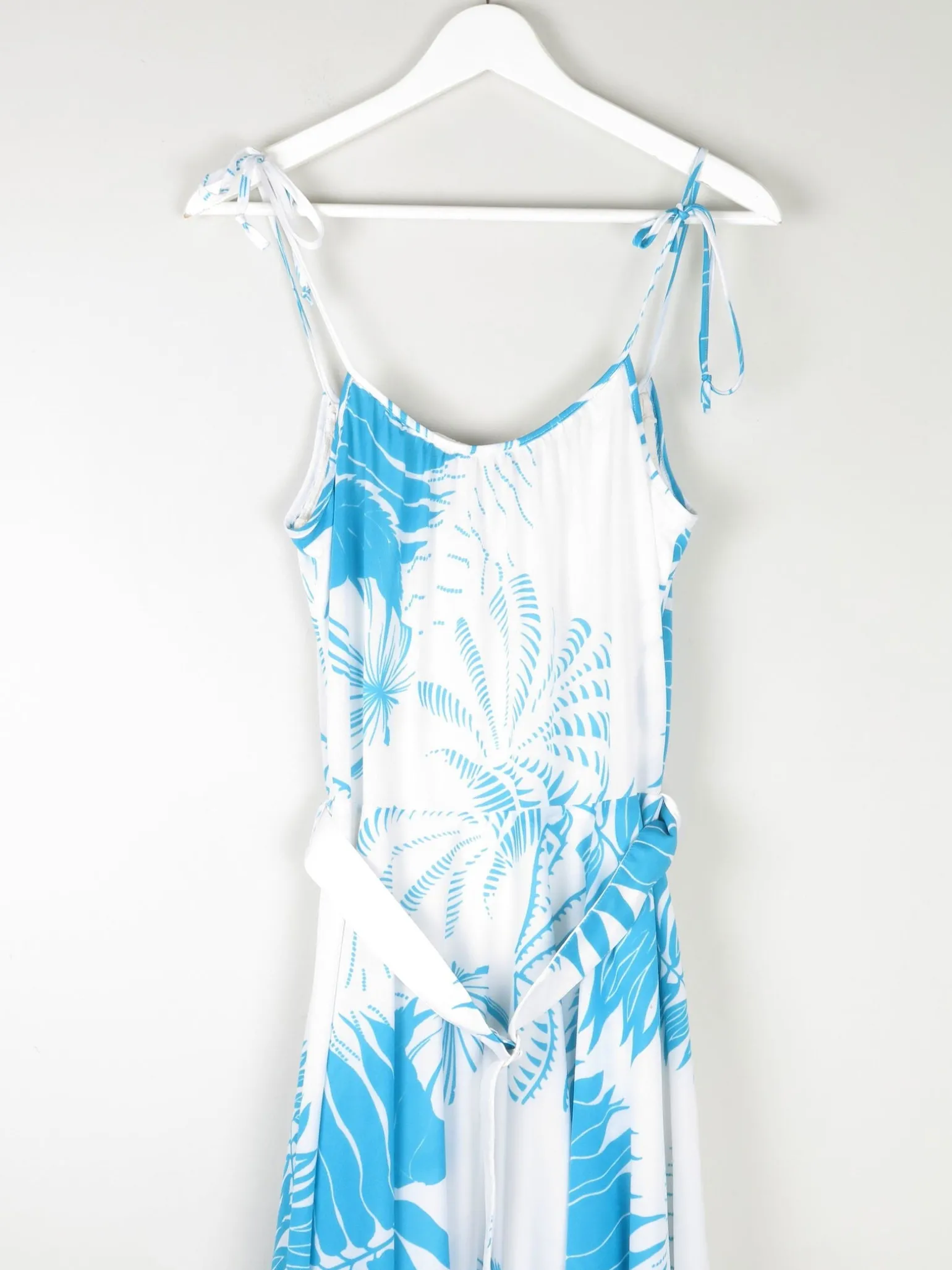 Vintage White & Turquoise 1970s Summer Dress S