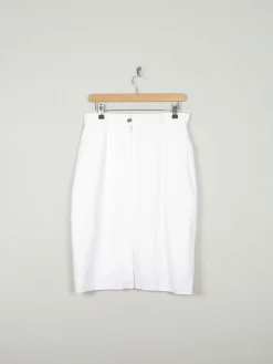 Vintage White Knee Length High Waist Skirt 10/12 30W
