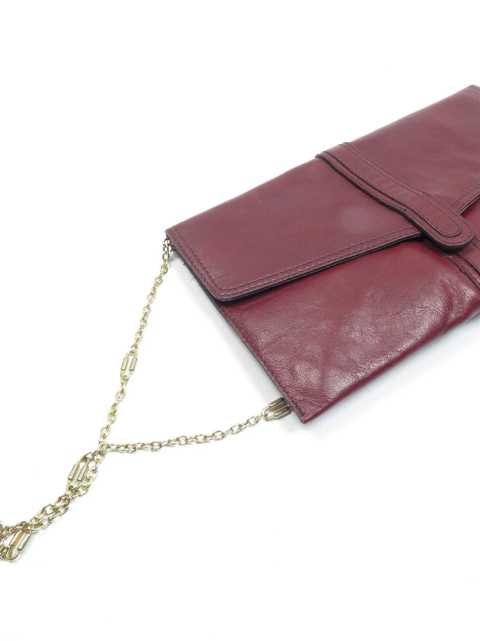 Vintage Wine Leather 1970s  Envelope Bag