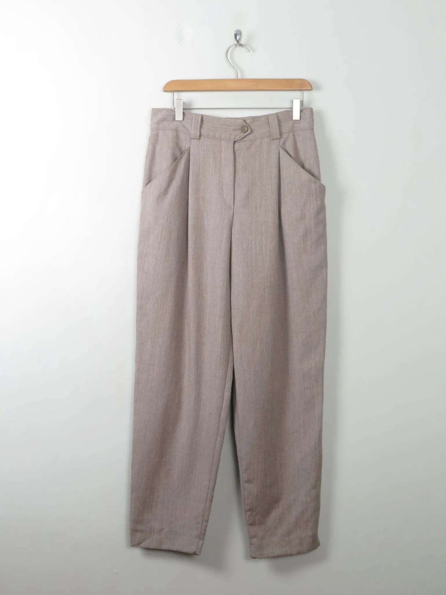 Vintage Women's Beige Taupe Wool Trousers 31" W 28" L