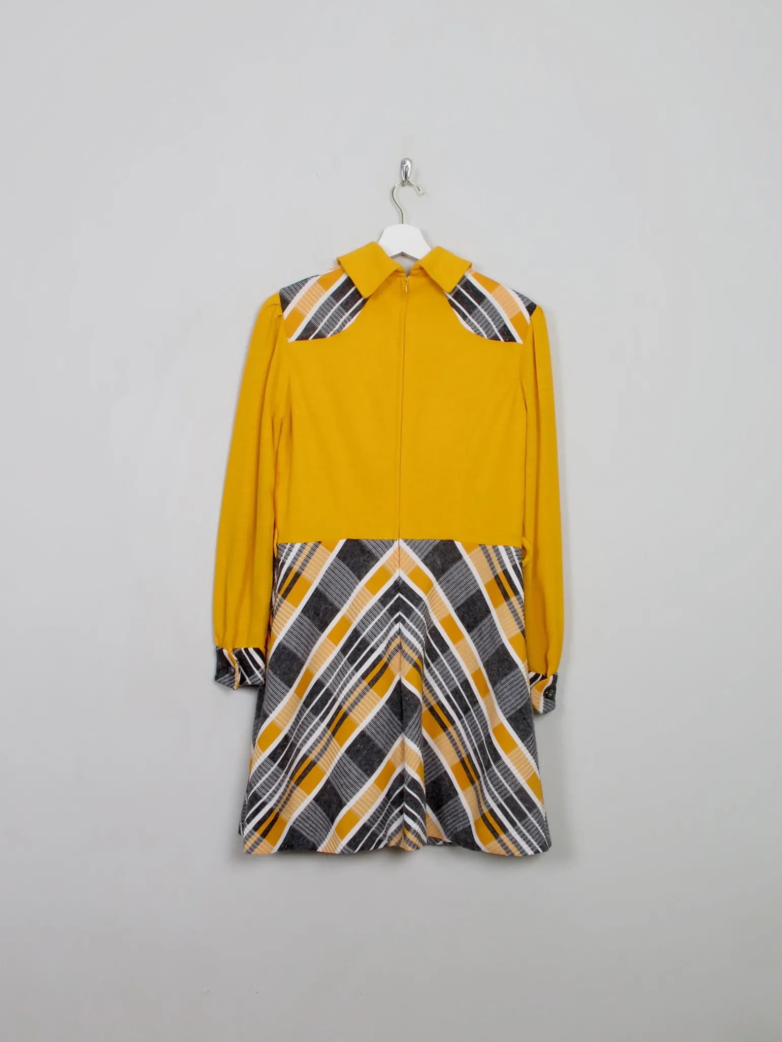 Vintage Yellow Combined 1970s Collared Dress M