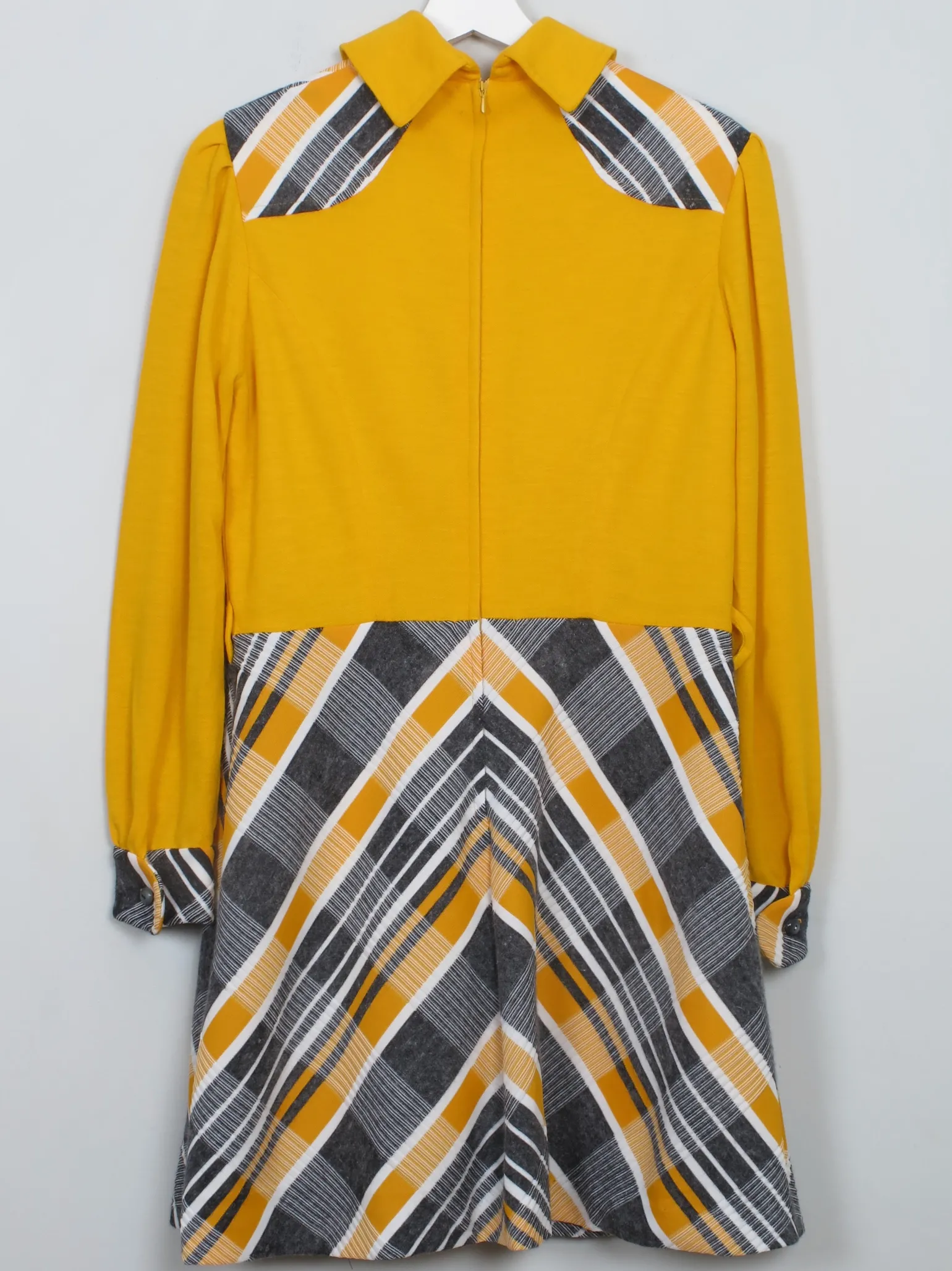 Vintage Yellow Combined 1970s Collared Dress M
