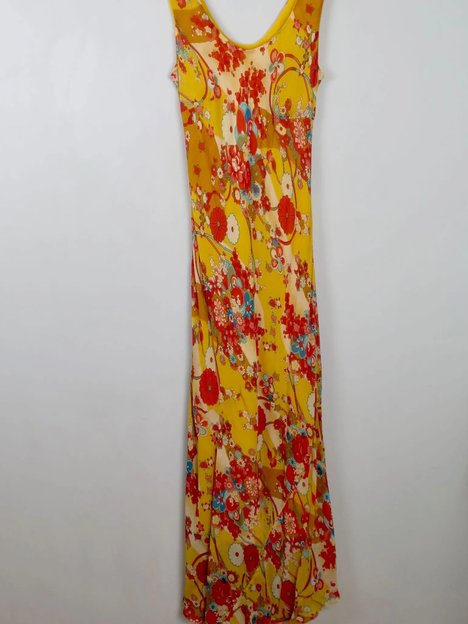 Vintage Yellow Printed Long Dress L