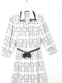 White Check Dress With Collar Knee Length 12/14