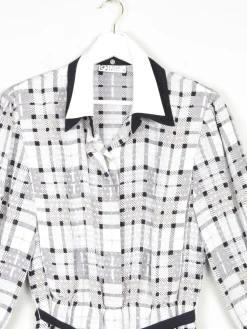 White Check Dress With Collar Knee Length 12/14