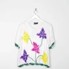 White Sequin Vintage Top With Floral Prints M/L