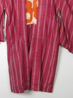 Wine Silk Striped Mid Length Vintage Kimono Haori M