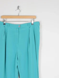 Women's Aqua Turquoise Floaty High Waist Vintage Trousers 34