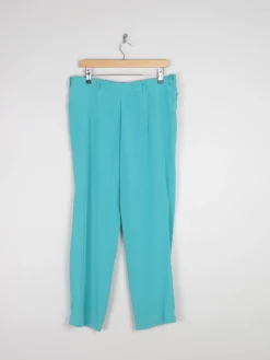 Women's Aqua Turquoise Floaty High Waist Vintage Trousers 34