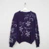 Women's Aubergine Vintage Jumper With Lurex Floral Motifs S/M