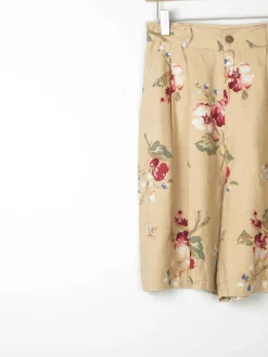 Women’s Beige Linen Mix Bermuda Shorts With Floral Print XS (6)