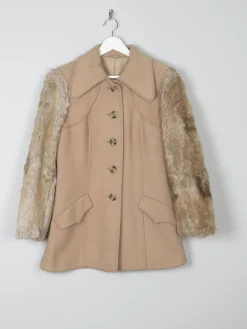 Women's Beige 1970s Short Coat With Faux Fur Sleeves 10/12