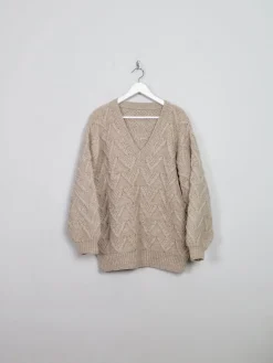 Women's Biscuit Beige Hand-knit Wool Jumper M/L