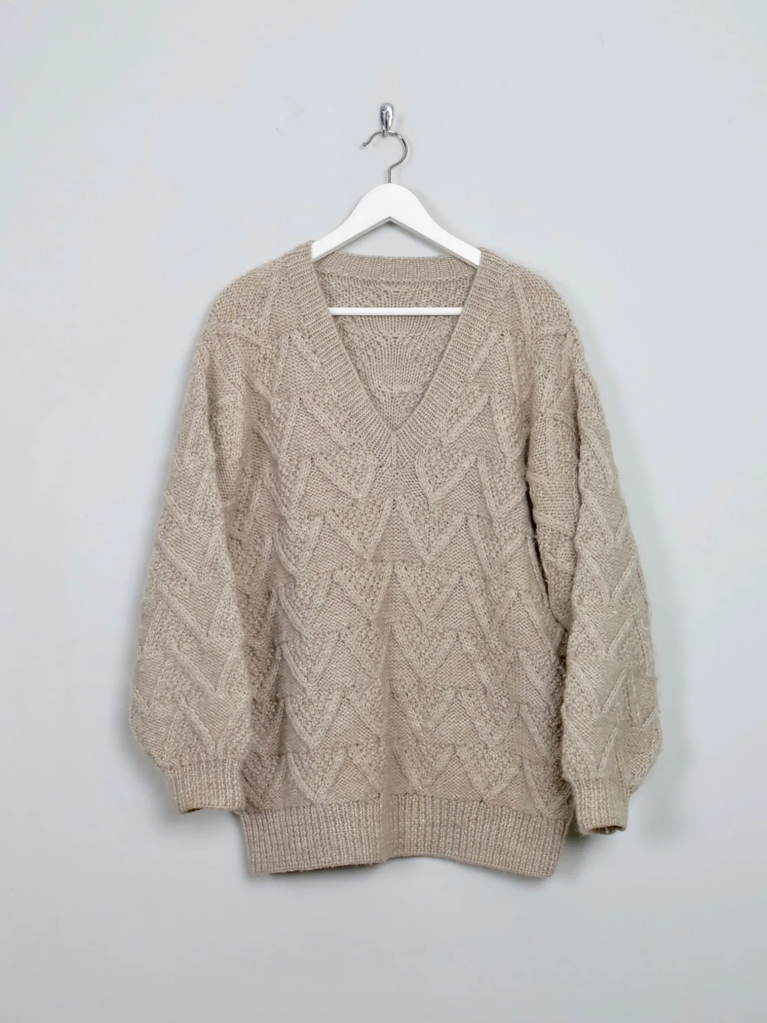 Women's Biscuit Beige Hand-knit Wool Jumper M/L