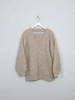 Women's Biscuit Beige Hand-knit Wool Jumper M/L