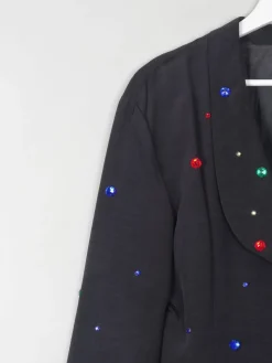 Women's Black & Colourful Embellished Vintage Jacket S