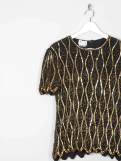 Women's Black & Gold Vintage Beaded Top 10/12