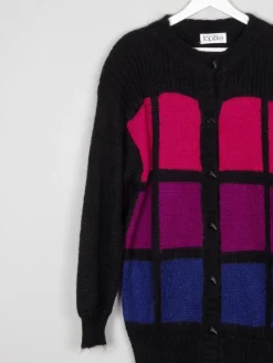 Women's Black & Pink Oversized Mohair Vintage Cardigan S-L
