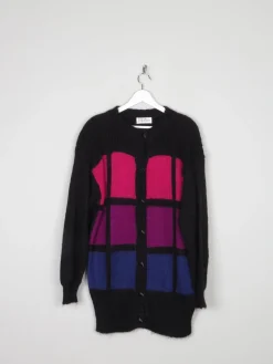 Women's Black & Pink Oversized Mohair Vintage Cardigan S-L