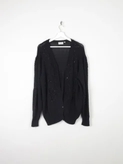 Women's Black Beaded Oversized Vintage Cardigan M/L