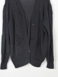 Women's Black Beaded Oversized Vintage Cardigan M/L