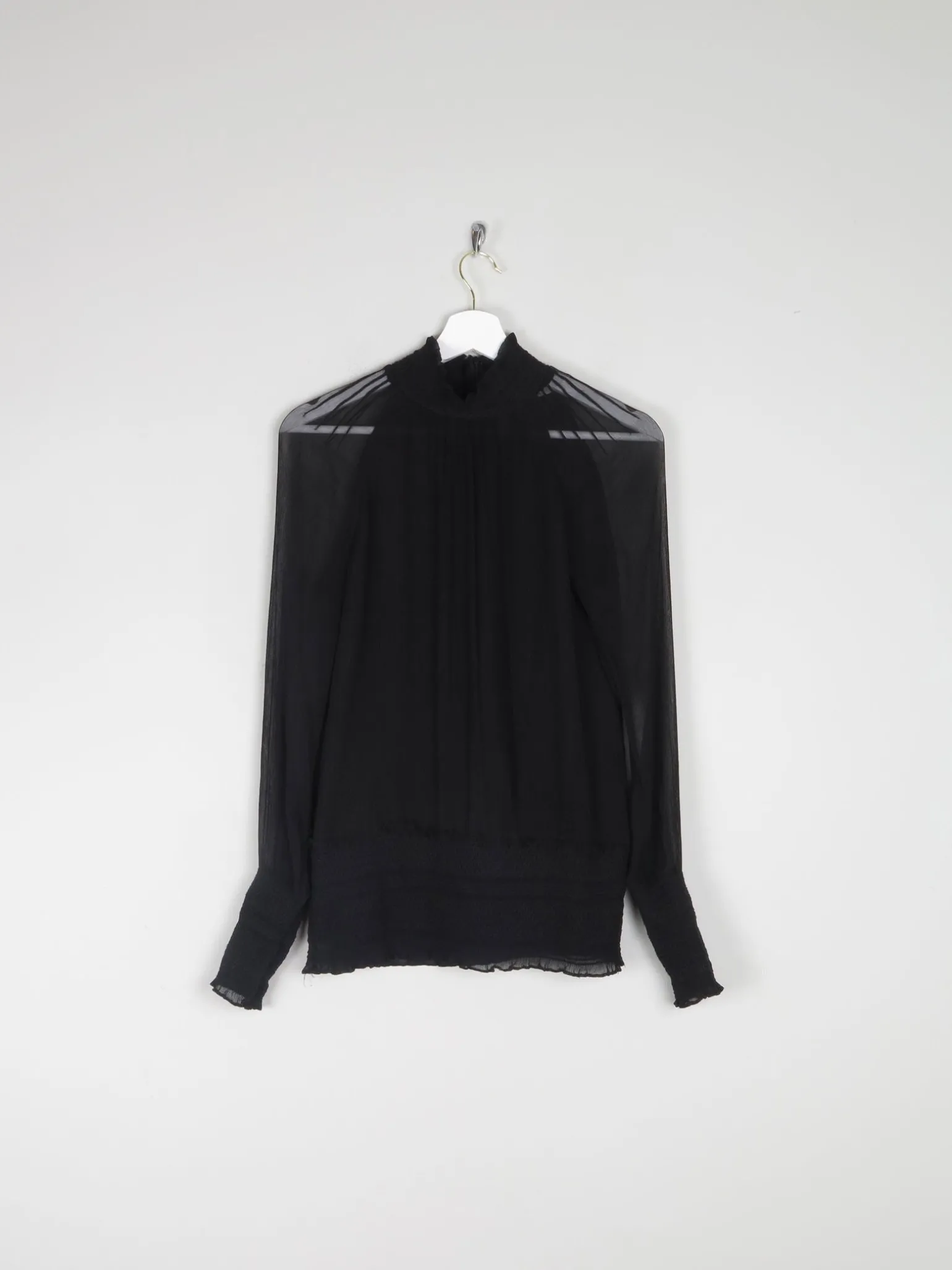 Women's Black High Collared Vintage Victorian Style Blouse S