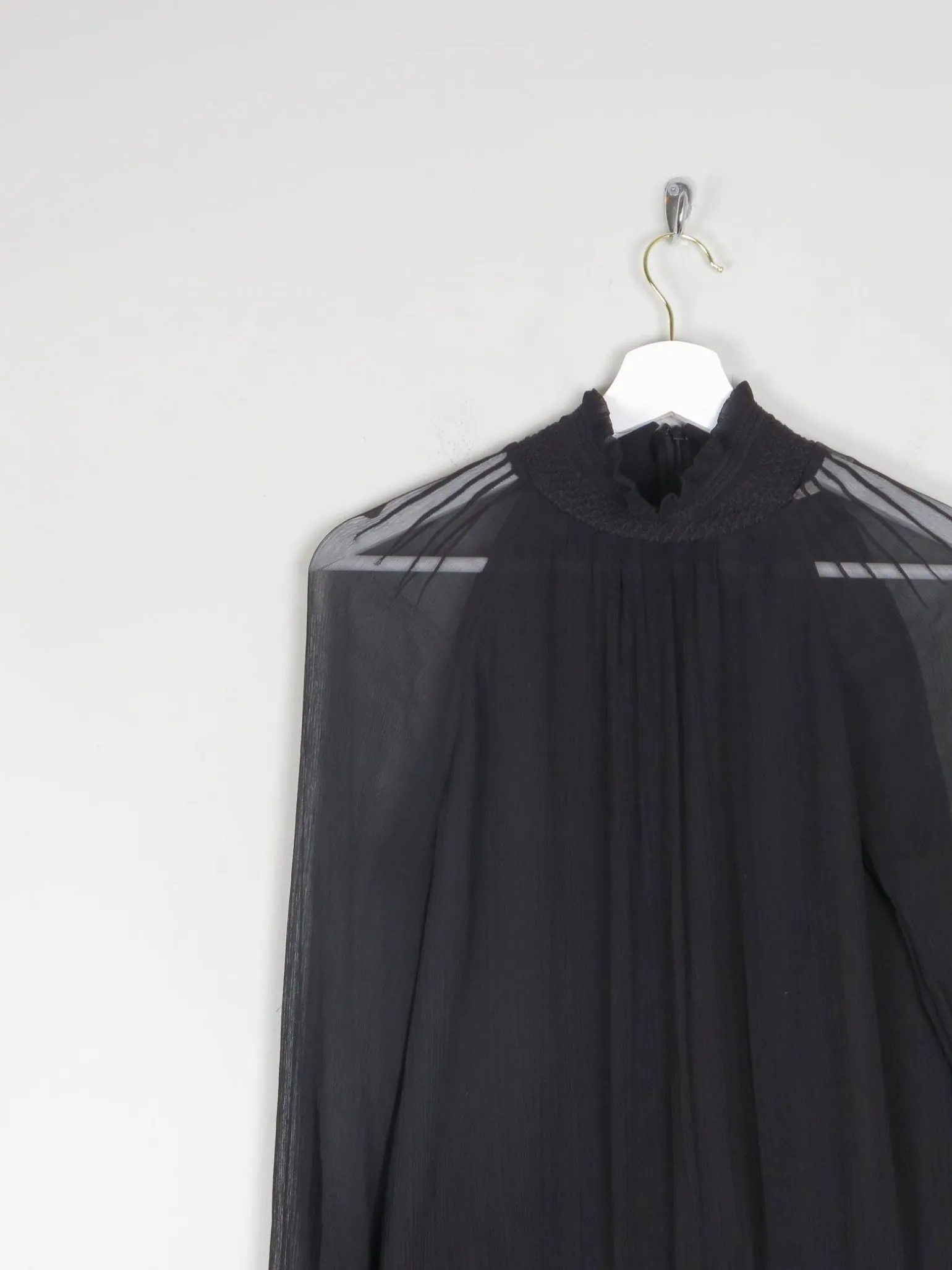 Women's Black High Collared Vintage Victorian Style Blouse S