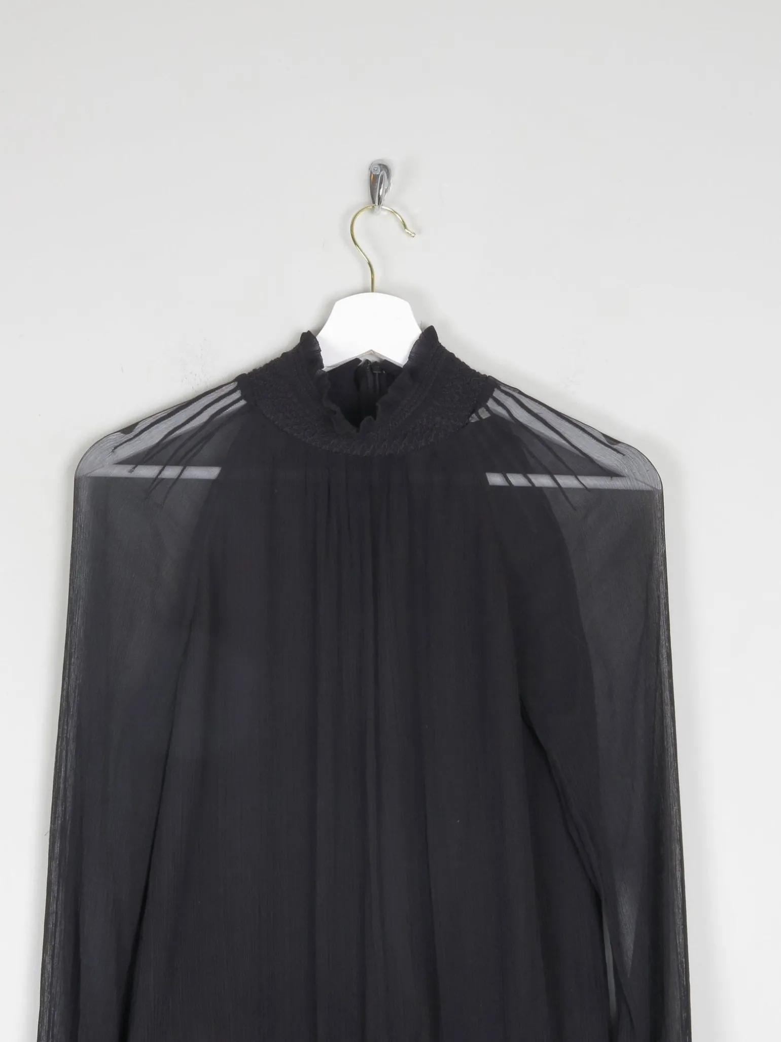 Women's Black High Collared Vintage Victorian Style Blouse S