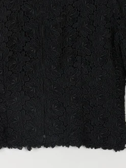 Women's Black Lace 3/4 Sleeved Boat Neck 1950s Evening Top L