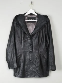 Women's Black Leather Jacket With Hood S