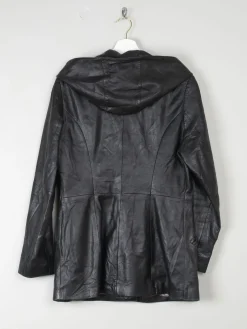 Women's Black Leather Jacket With Hood S
