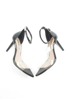 Women’s Black Leather Uterque Leather Diamanté & Vinyl Heels 5 UK 38