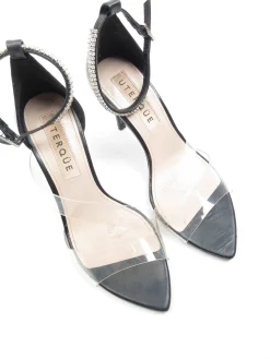 Women’s Black Leather Uterque Leather Diamanté & Vinyl Heels 5 UK 38