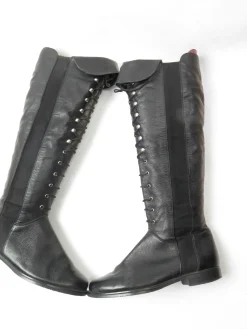 Women’s Black Leather Vintage Boots Lace Up 37/4