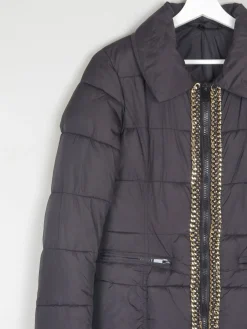 Women's Black Quilted Puffer Jacket With Gold Chain Trims XS/S