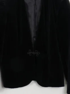 Women's Black Vintage Velvet Collarless Jacket S