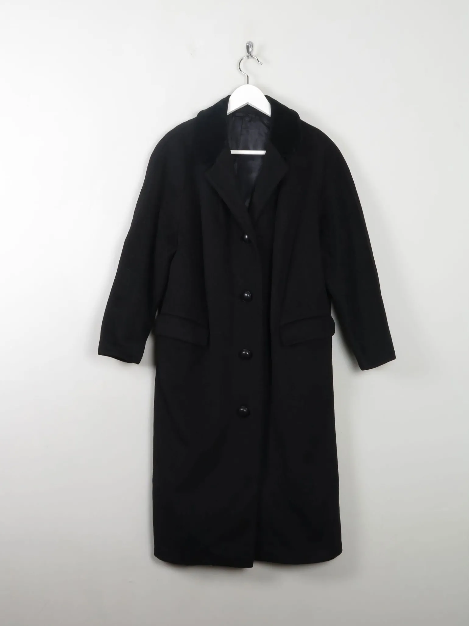 Women's Black Wool 1950s Cashmere & Wool Vintage Coat S/M