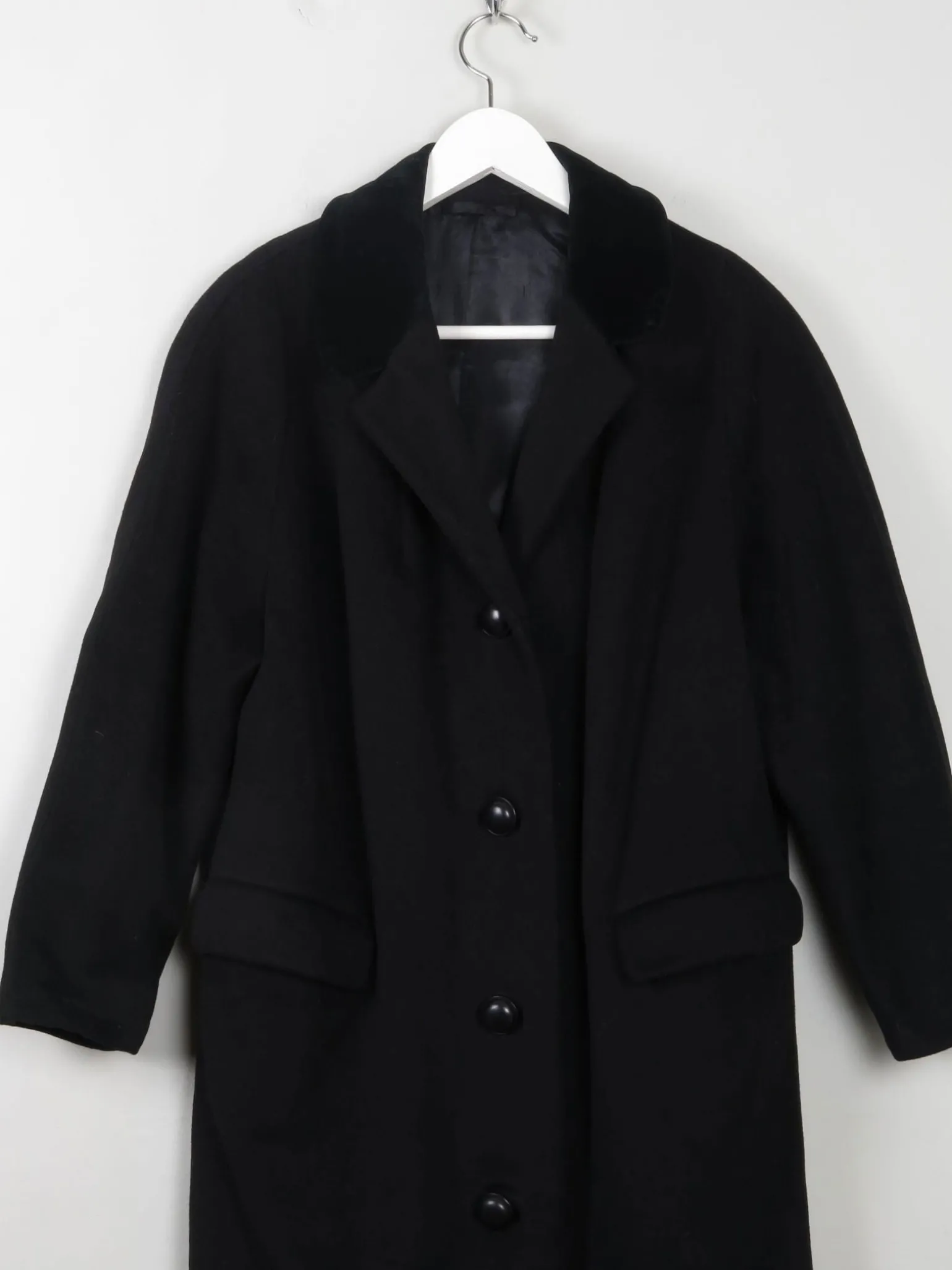 Women's Black Wool 1950s Cashmere & Wool Vintage Coat S/M
