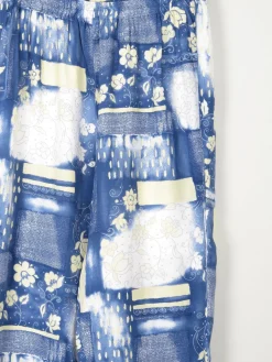 Women's Blue Printed Trousers With Elastic Waist M/L