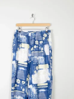 Women's Blue Printed Trousers With Elastic Waist M/L