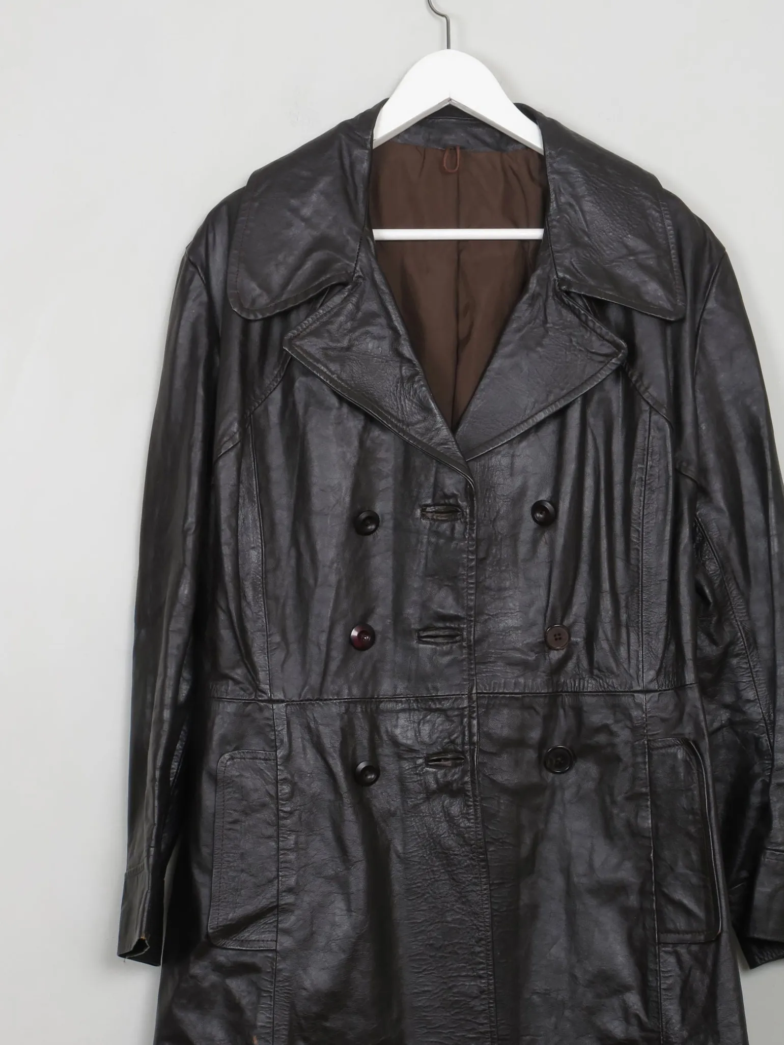 Women's Brown Leather Trench Coat M