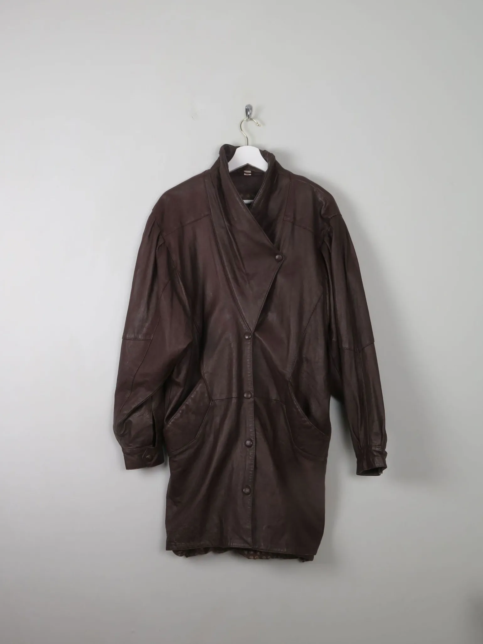 Women's Brown Leather Vintage Coat M