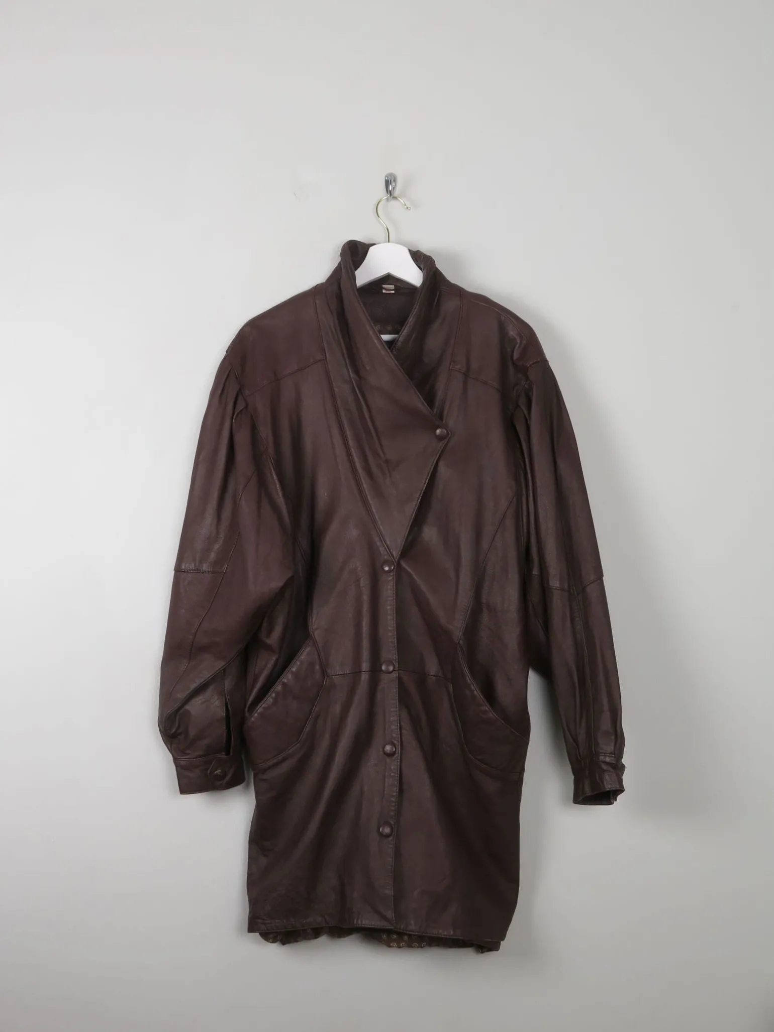 Women's Brown Leather Vintage Coat M