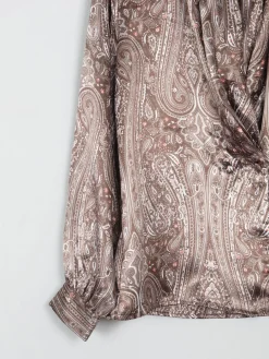 Women’s Brown Paisley Satin Vintage Blouse S
