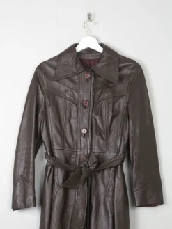 Women's  Brown Vintage Leather Coat 1970s XS/S
