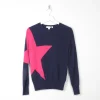 Women’s  Cashmere M&S Navy With Pink Star Jumper XS 6/8