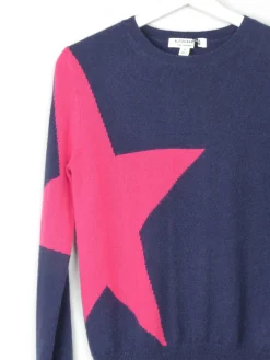 Women’s  Cashmere M&S Navy With Pink Star Jumper XS 6/8