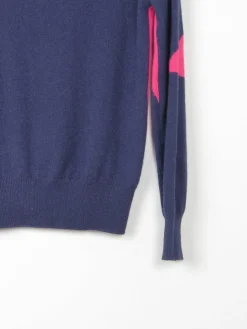 Women’s  Cashmere M&S Navy With Pink Star Jumper XS 6/8