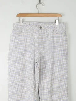 Women's Check Blue & Cream Slightly Cropped Trousers L